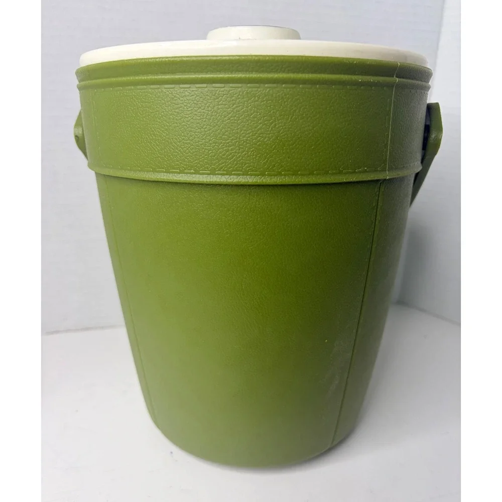 Vintage Rubbermaid Ice Bucket Avocado Green Snowflake Lid MCM 2260 Retro Barware